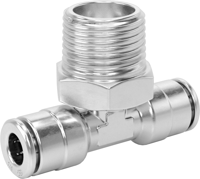 Yüksek Basınçlı Tak-Bağlan Boru Bağlantı Elemanı, Hava ve Su için, Hat Üstü T, 1/4" Boru Dış Çapı x 3/8 NPTF