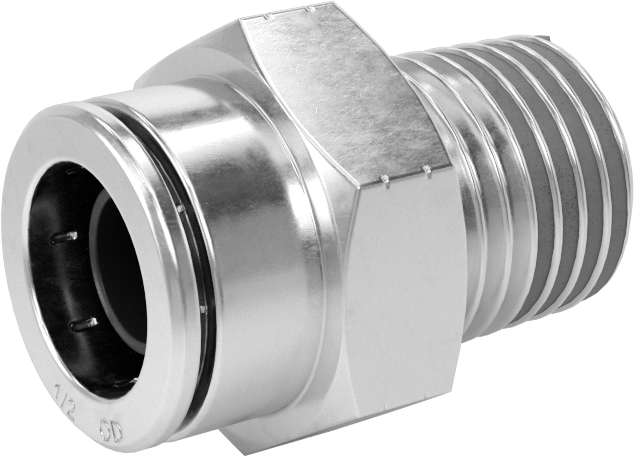 Yüksek Basınçlı Tak-Bağlan Boru Bağlantı Elemanı, Hava ve Su için, Adaptör, 1/2" Boru Dış Çapı x 1/2 NPTF Erkek
