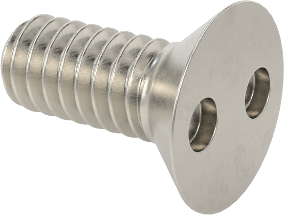 Kurcalamaya Dayanıklı Delikli Anahtarlı Düz Başlı Vidalar, 18-8 Paslanmaz Çelik, 1/4"-20 Diş Boyutu, 5/8" Uzunluk