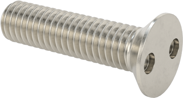 Kurcalamaya Dayanıklı Delikli Anahtarlı Düz Başlı Vidalar, 18-8 Paslanmaz Çelik, M6 x 1 mm Diş Boyutu, 25 mm Uzunluk
