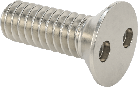 Kurcalamaya Dayanıklı Delikli Anahtarlı Düz Başlı Vidalar, 18-8 Paslanmaz Çelik, 1/4"-20 Diş Boyutu, 3/4" Uzunluk