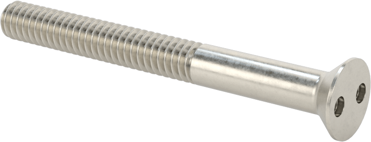 Kurcalamaya Dayanıklı Delikli Anahtarlı Düz Başlı Vidalar, 18-8 Paslanmaz Çelik, 1/4"-20 Diş Boyutu, 2-1/2" Uzunluk