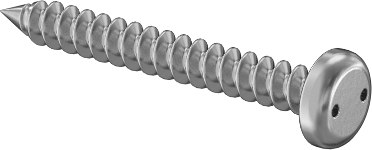Delikli Anahtarlı Yuvarlak Başlı Vidalar, Sac Metal için, 18-8 Paslanmaz Çelik, 14 Numaralı Boyut, 2" Uzunluk