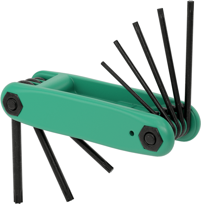 Hızlı Değiştirilebilir Katlanabilir L Anahtar Seti, 8 Torx Boyutu, 3-3/4" Uzunluk Yeşil Plastik Sap