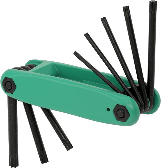 Hızlı Değiştirilebilir Katlanabilir L Anahtar Seti, 8 Torx Boyutu, 4-5/8" Uzunluk Yeşil Plastik Sap