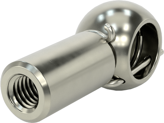 Gaz Yayı Uç Bağlantı Parçası, Bilyeli Soket, Güvenlik Klipsi, Çinko Kaplı Çelik, M5 x 0,8 mm Diş