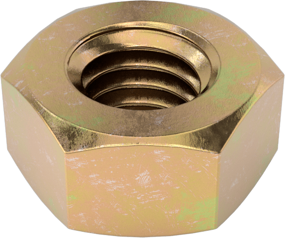 Orta Mukavemetli Sınıf 8 Çelik JIS Altıgen Somun, Sarı Kromat Kaplamalı Çinko, M6 x 1 mm Diş