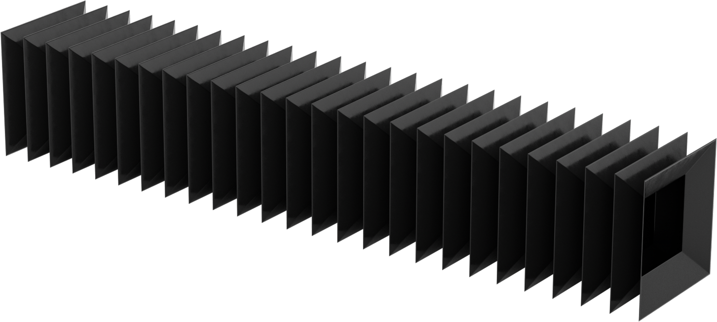 Dikdörtgen Körük, 2-1/2“ Yükseklik x 2-1/2” İç Genişlik, 2" Geri Çekilmiş Uzunluk