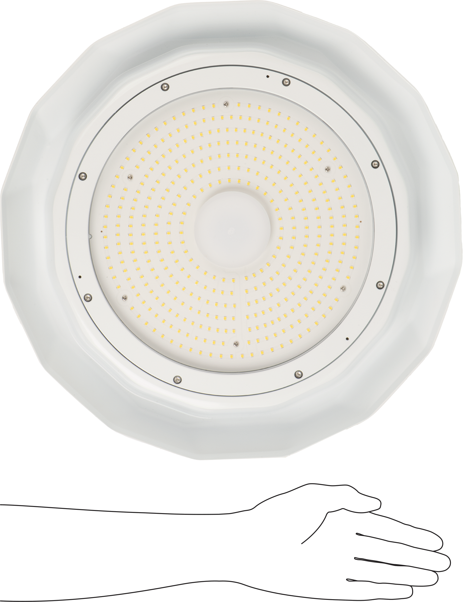 Yuvarlak Körfez Işığı, Montajlı Dişli Kanca, 17-1/8“ Çap x 8-3/8” Toplam Yükseklik