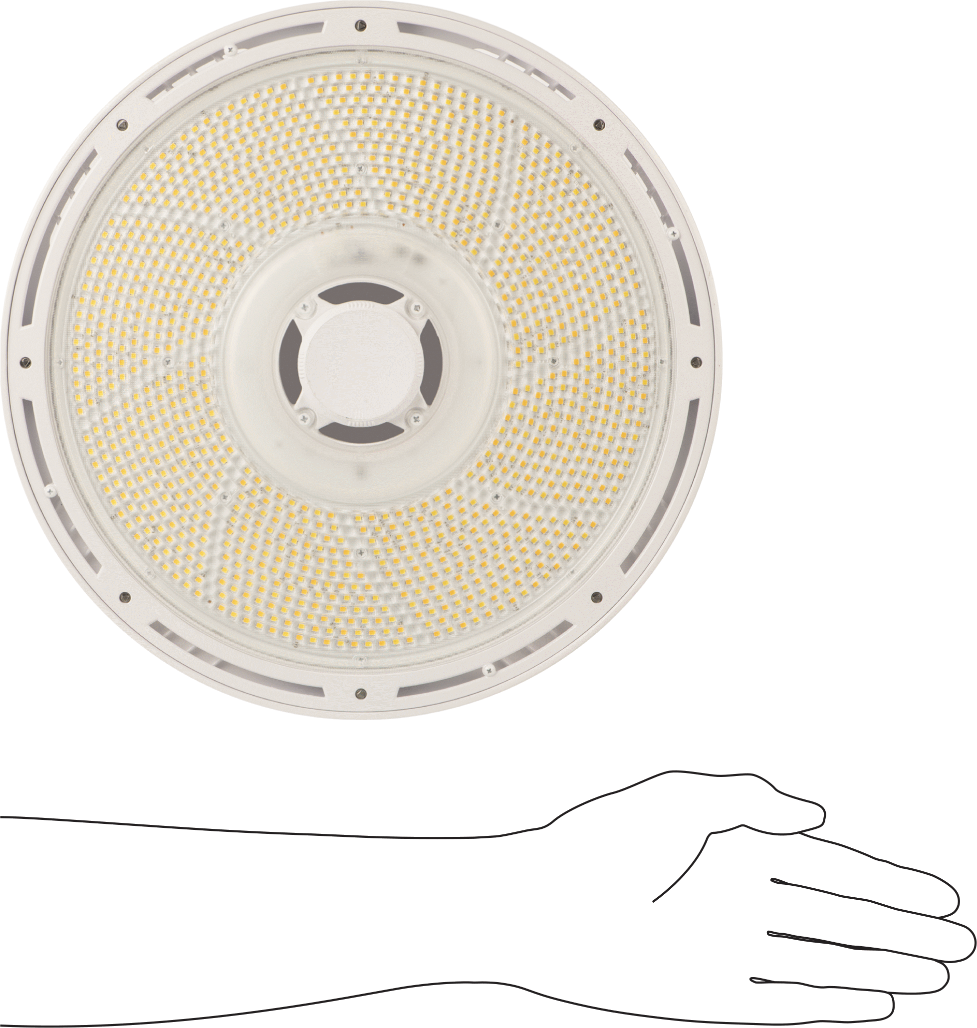 Yuvarlak Körfez Işığı, Montajlı Dişli Kanca, 12-1/4" Toplam Çap, 277V- 480V AC