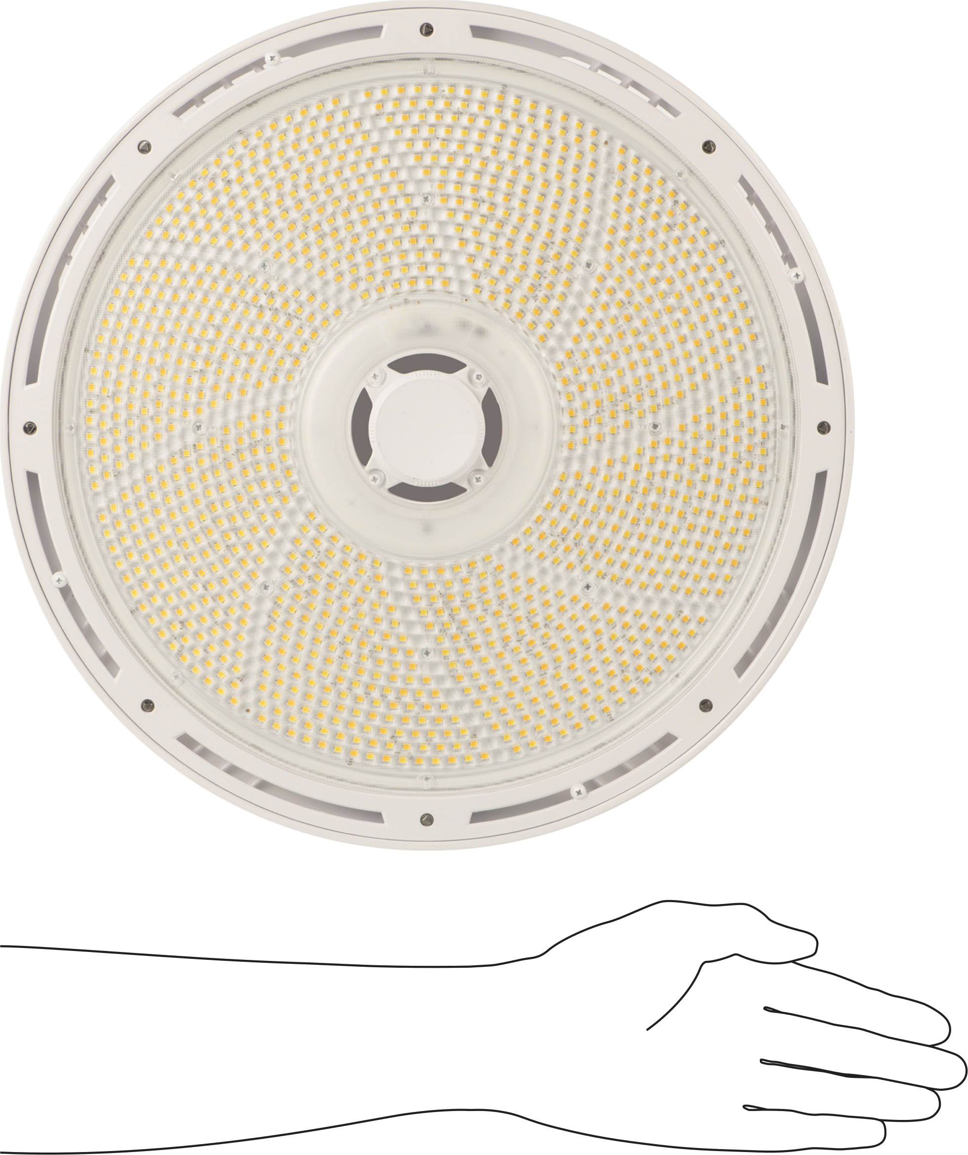 Yuvarlak Körfez Işığı, Montajlı Dişli Kanca, 14-5/8" Toplam Çap, 277-480V AC