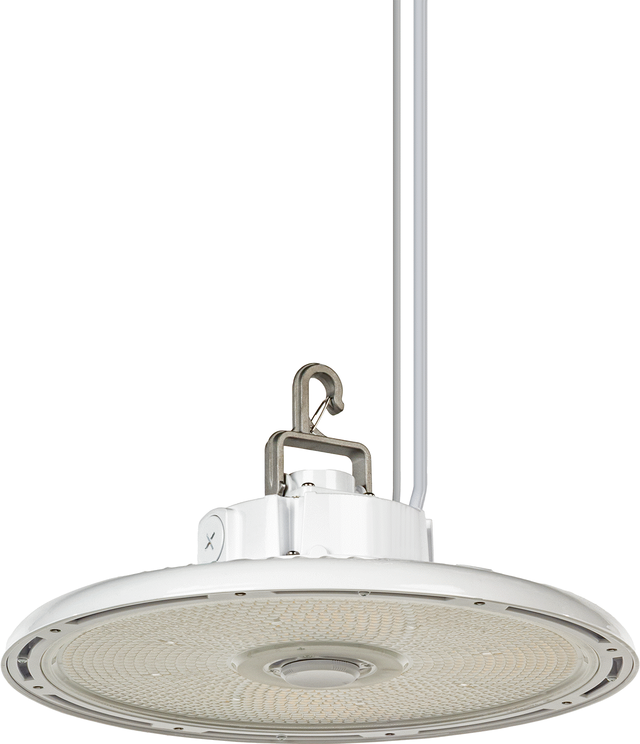 Yuvarlak Körfez Işığı, Montajlı Dişli Kanca, 14-5/8" Toplam Çap, 277-480V AC
