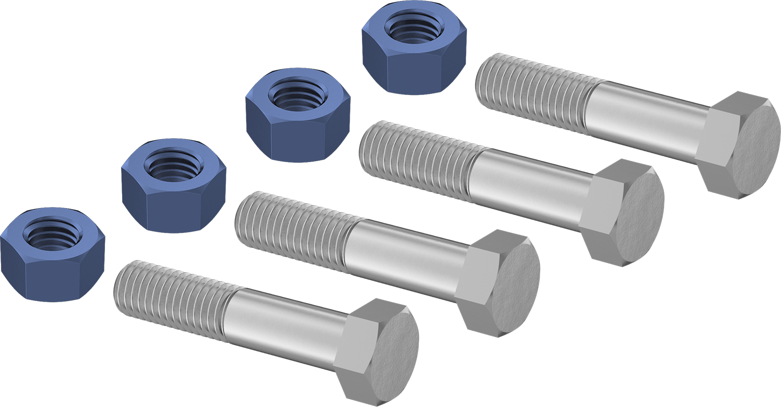 Stainless Steel with Blue PTFE-Coated Nuts