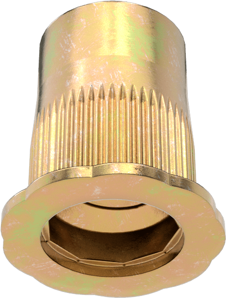 Yumuşak Malzemeler için Bükülmeye Dayanıklı Perçin Somunları, Sarı Kromat Kaplamalı Çelik, 1/4"-20 Diş Boyutu
