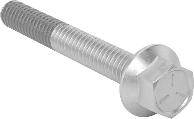 Tırtıklı Flanşlı Diş Kilitlemeli Altıgen Başlı Vida, Çinko Kaplamalı 5. Sınıf Çelik, 1/4"-20 Diş Boyutu, 2" Uzunluk
