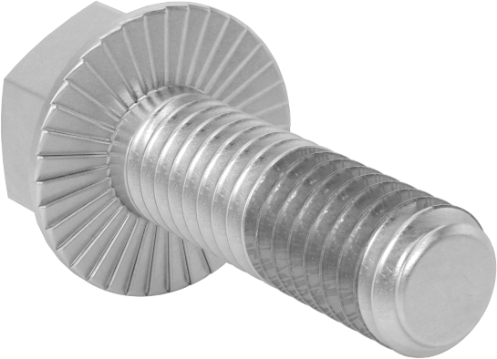 Tırtıklı Flanşlı Diş Kilitlemeli Altıgen Başlı Vida, Çinko Kaplamalı 5. Sınıf Çelik, 5/16"-18 Diş Boyutu, 1" Uzunluk