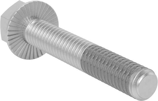 Tırtıklı Flanşlı Diş Kilitlemeli Altıgen Başlı Vida, Çinko Kaplamalı 5. Sınıf Çelik, 5/16"-18 Diş Boyutu, 2" Uzunluk