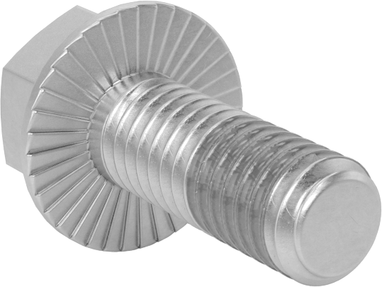 Tırtıklı Flanşlı Diş Kilitlemeli Altıgen Başlı Vida, Çinko Kaplamalı 5. Sınıf Çelik, 3/8"-16 Diş Boyutu, 1" Uzunluk