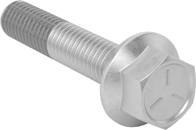 Tırtıklı Flanşlı Diş Kilitlemeli Altıgen Başlı Vida, Çinko Kaplamalı 5. Sınıf Çelik, 3/8"-16 Diş Boyutu, 2" Uzunluk