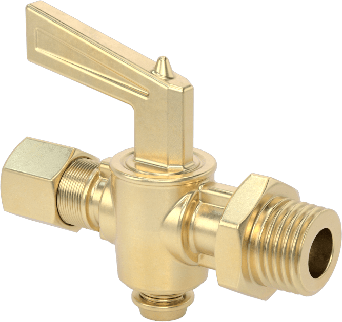 Sıkıştırma Bağlantı Parçalı Açma-Kapama Vanası, Kısa Saplı Pirinç Gövde, 1/4" Boru Dış Çapı x 1/4 NPT Erkek