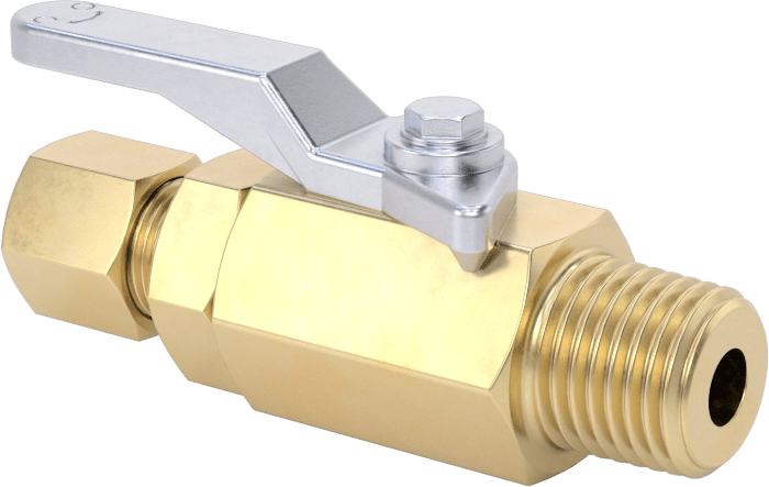 Sıkıştırma Bağlantı Parçalı Açma-Kapama Vanası, Kol Saplı Pirinç Gövde, 1/4" Boru Dış Çapı x 1/4 NPT Erkek