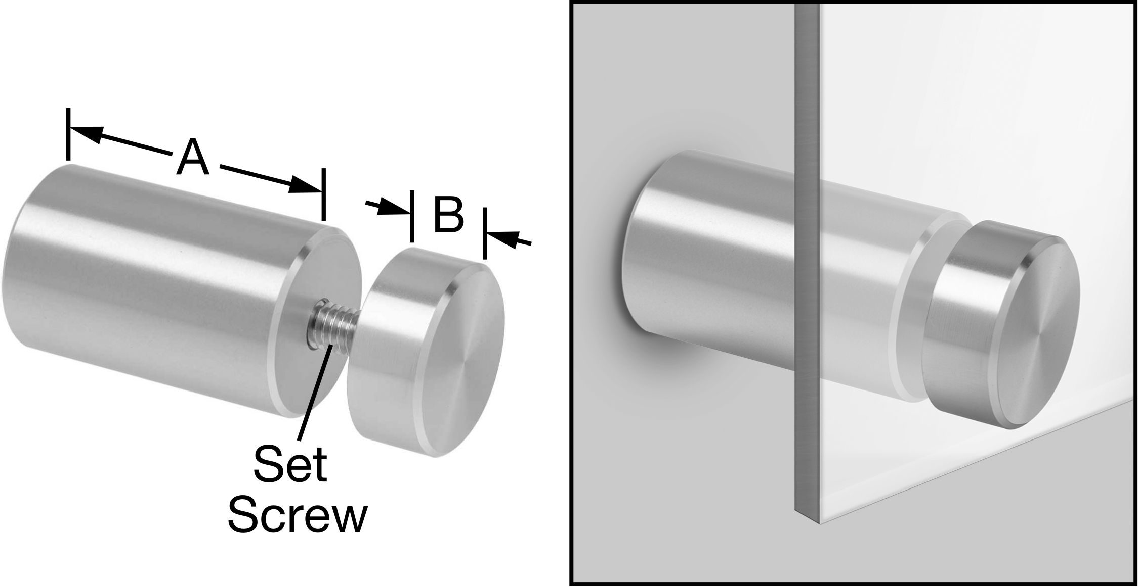 İki Parçalı Mesafe Paneli Asma Braketi, 1/2" Maksimum Panel Kalınlığı için, 1-1/2“ ve 3/8” Uzun Kenarlar