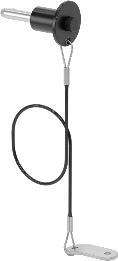 Topuz Tutamaklı Basmalı Düğme Hızlı Açma Pimi, Kordon ile, 3/16" Çap, 1/2" Kullanılabilir Uzunluk