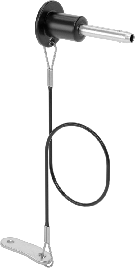 Topuz Tutamaklı Basmalı Düğme Hızlı Açma Pimi, Kordon ile, 3/16" Çap, 3/4" Kullanılabilir Uzunluk