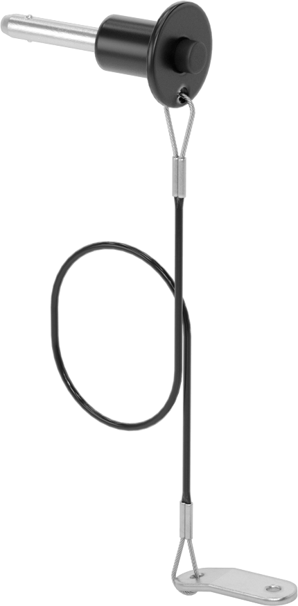 Topuz Tutamaklı Basmalı Düğme Hızlı Açma Pimi, Kordon ile, 3/16" Çap, 3/4" Kullanılabilir Uzunluk