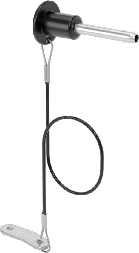 Topuz Tutamaklı Basmalı Düğme Hızlı Açma Pimi, Kordon ile, 3/16" Çap, 1" Kullanılabilir Uzunluk
