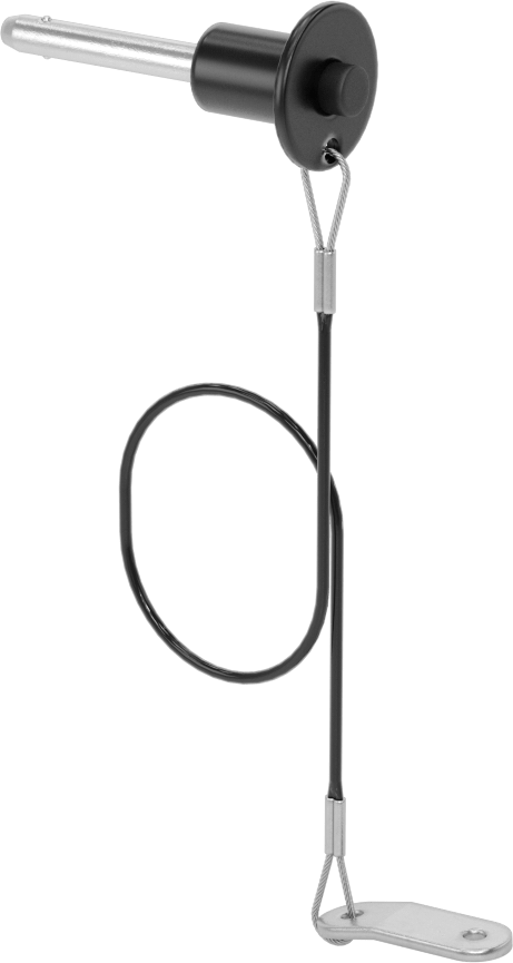 Topuz Tutamaklı Basmalı Düğme Hızlı Açma Pimi, Kordon ile, 3/16" Çap, 1" Kullanılabilir Uzunluk