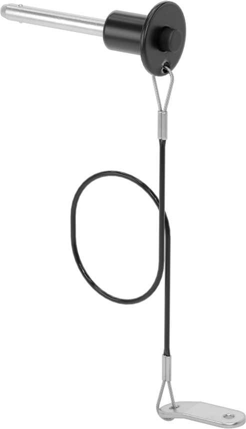 Topuz Tutamaklı Basmalı Düğme Hızlı Açma Pimi, Kordon ile, 3/16" Çap, 1-1/4" Kullanılabilir Uzunluk