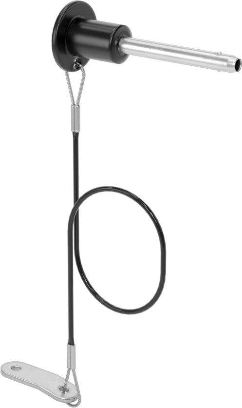Topuz Tutamaklı Basmalı Düğme Hızlı Açma Pimi, Kordon ile, 3/16" Çap, 1-1/4" Kullanılabilir Uzunluk
