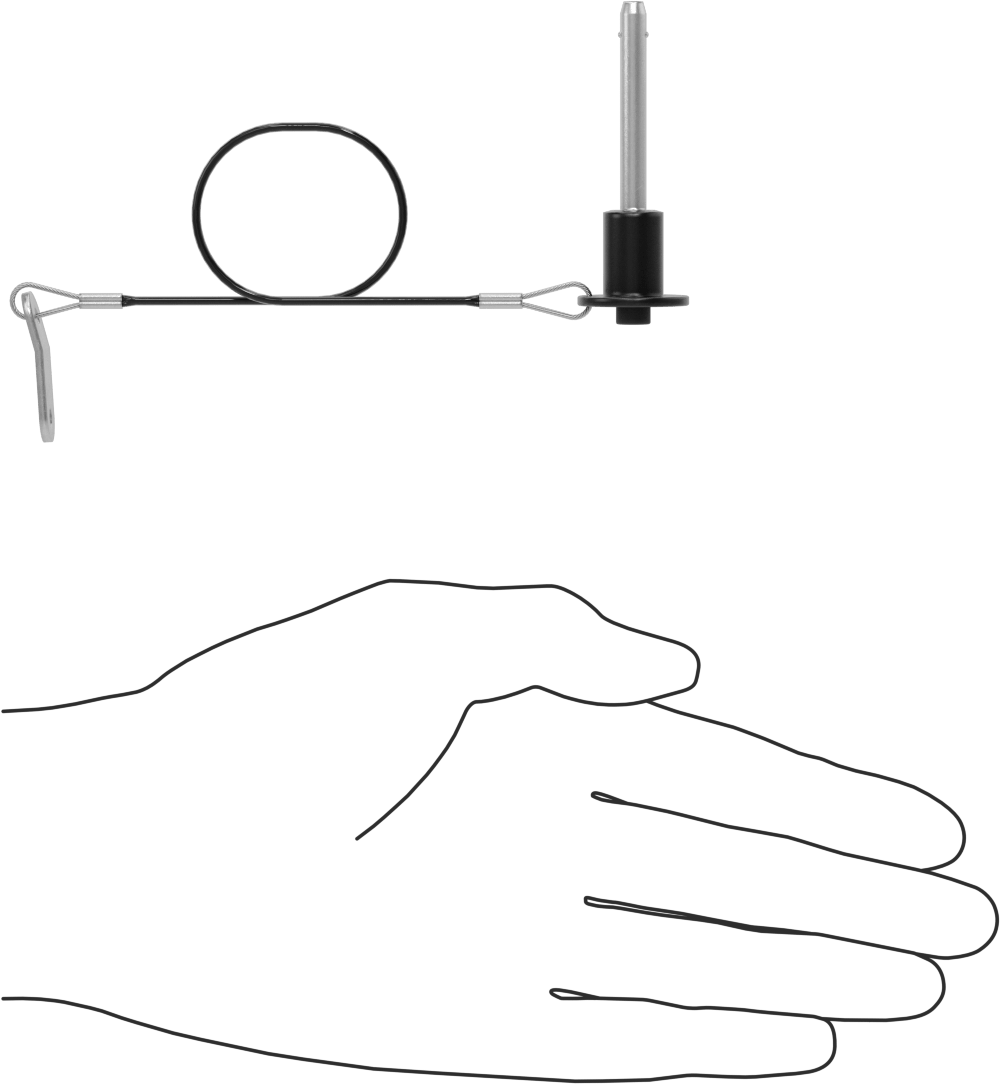 Topuz Tutamaklı Basmalı Düğme Hızlı Açma Pimi, Kordon ile, 3/16" Çap, 1-1/4" Kullanılabilir Uzunluk