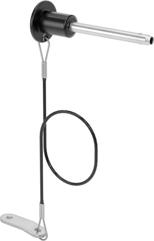 Topuz Tutamaklı Basmalı Düğme Hızlı Açma Pimi, Kordon ile, 3/16" Çap, 1-1/2" Kullanılabilir Uzunluk