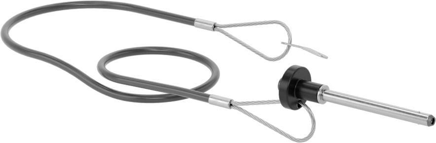 Topuz Tutamaklı Basmalı Düğme Hızlı Açma Pimi, Kordon ile, 3/16" Çap, 1-3/4" Kullanılabilir Uzunluk