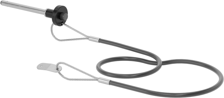 Topuz Tutamaklı Basmalı Düğme Hızlı Açma Pimi, Kordon ile, 3/16" Çap, 1-3/4" Kullanılabilir Uzunluk