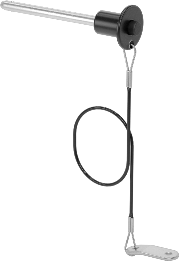 Topuz Tutamaklı Basmalı Düğme Hızlı Açma Pimi, Kordon ile, 3/16" Çap, 2" Kullanılabilir Uzunluk