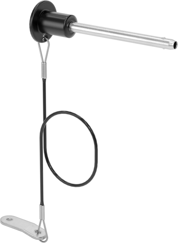 Topuz Tutamaklı Basmalı Düğme Hızlı Açma Pimi, Kordon ile, 3/16" Çap, 2" Kullanılabilir Uzunluk