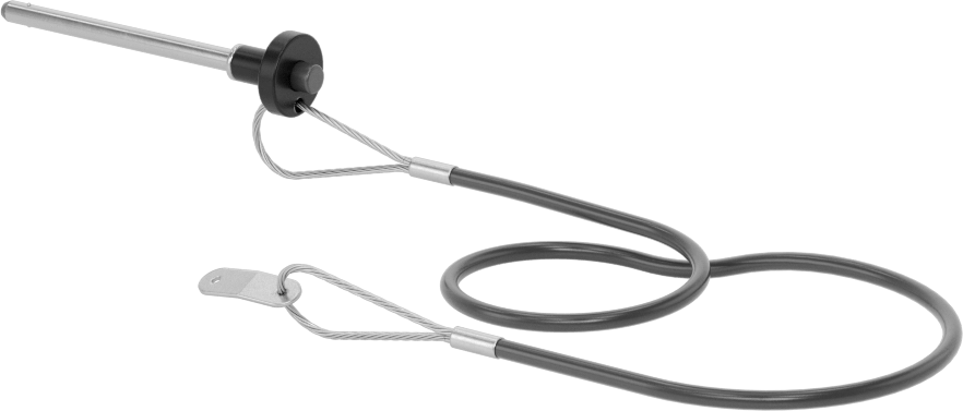 Topuz Tutamaklı Basmalı Düğme Hızlı Açma Pimi, Kordon ile, 3/16" Çap, 2-1/4" Kullanılabilir Uzunluk