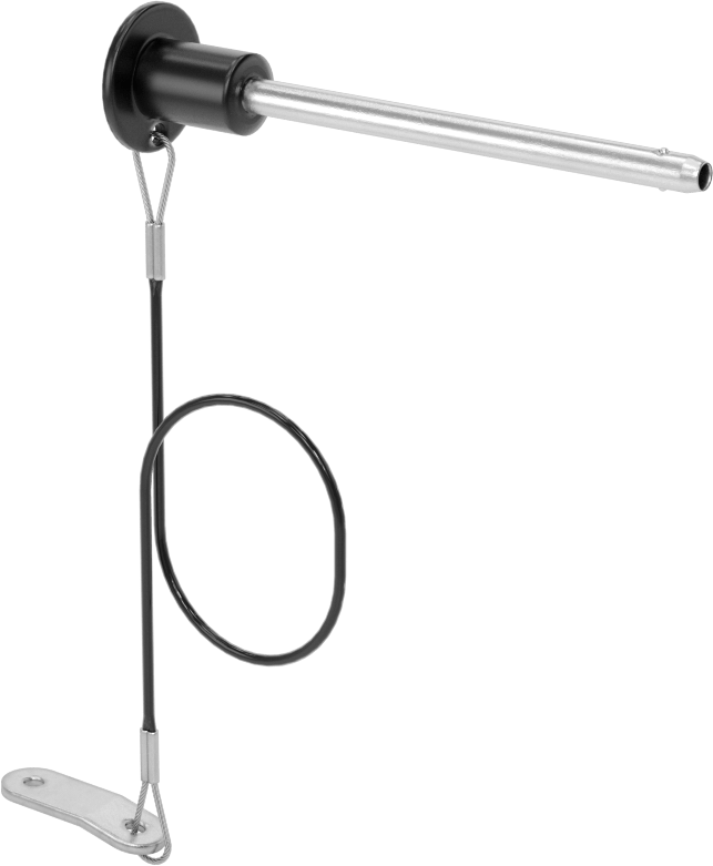 Topuz Tutamaklı Basmalı Düğme Hızlı Açma Pimi, Kordon ile, 3/16" Çap, 2-1/2" Kullanılabilir Uzunluk