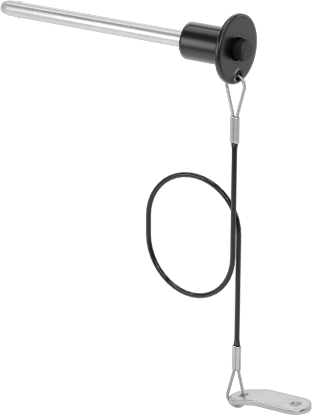 Topuz Tutamaklı Basmalı Düğme Hızlı Açma Pimi, Kordon ile, 3/16" Çap, 2-1/2" Kullanılabilir Uzunluk