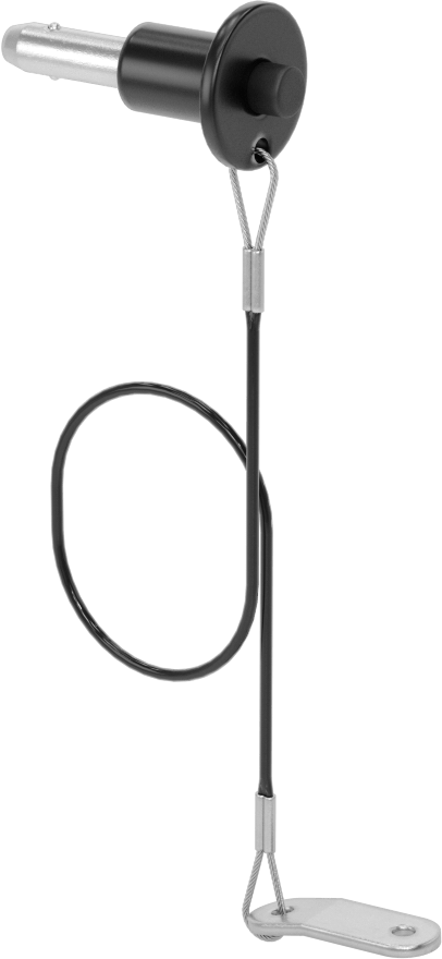 Topuz Tutamaklı Basmalı Düğme Hızlı Açma Pimi, Kordon ile, 1/4" Çap, 1/2" Kullanılabilir Uzunluk