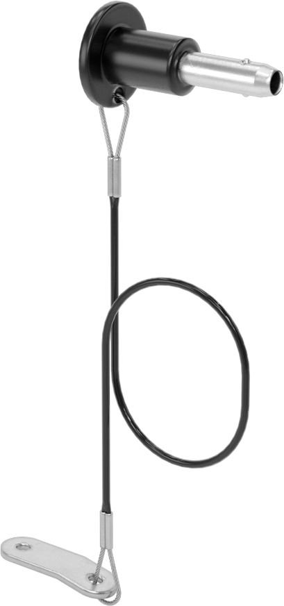 Topuz Tutamaklı Basmalı Düğme Hızlı Açma Pimi, Kordon ile, 1/4" Çap, 1/2" Kullanılabilir Uzunluk