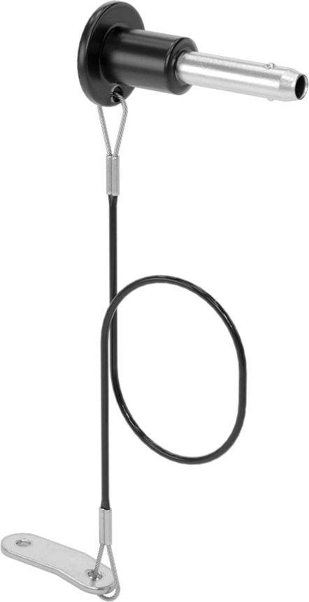 Topuz Tutamaklı Basmalı Düğme Hızlı Açma Pimi, Kordon ile, 1/4" Çap, 3/4" Kullanılabilir Uzunluk