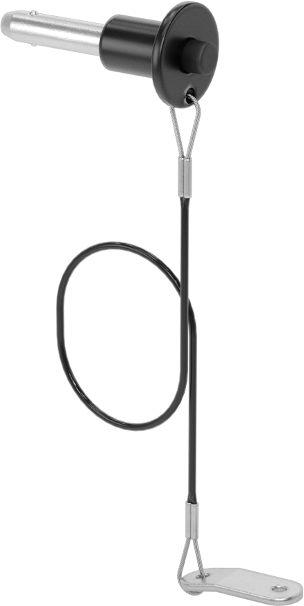Topuz Tutamaklı Basmalı Düğme Hızlı Açma Pimi, Kordon ile, 1/4" Çap, 3/4" Kullanılabilir Uzunluk