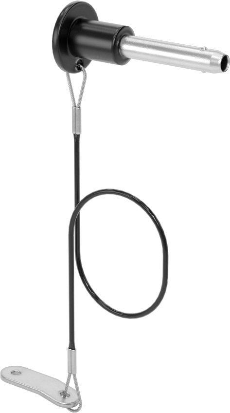 Topuz Tutamaklı Basmalı Düğme Hızlı Açma Pimi, Kordon ile, 1/4" Çap, 1" Kullanılabilir Uzunluk