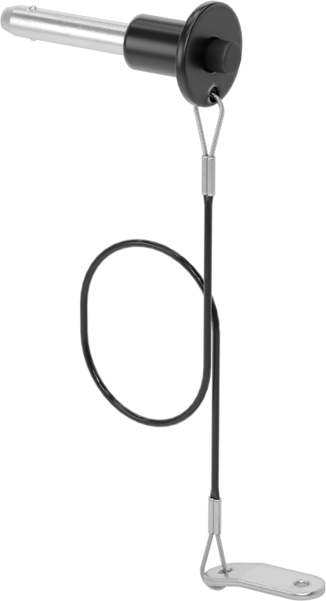 Topuz Tutamaklı Basmalı Düğme Hızlı Açma Pimi, Kordon ile, 1/4" Çap, 1" Kullanılabilir Uzunluk