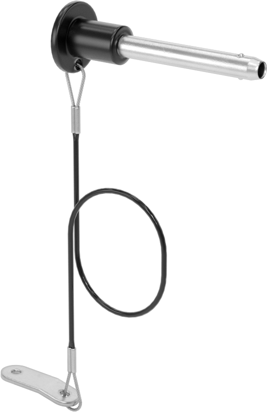 Topuz Tutamaklı Basmalı Düğme Hızlı Açma Pimi, Kordon ile, 1/4" Çap, 1-1/2" Kullanılabilir Uzunluk