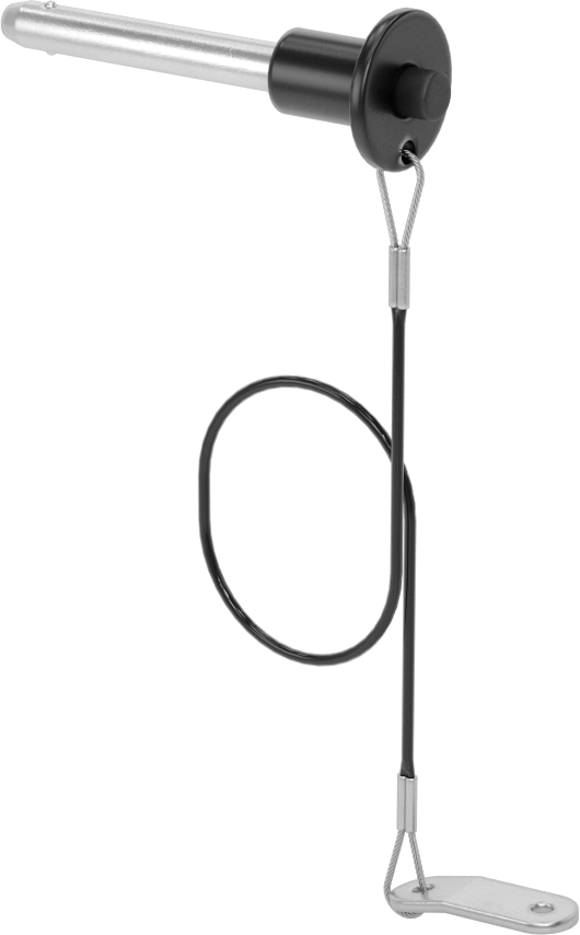 Topuz Tutamaklı Basmalı Düğme Hızlı Açma Pimi, Kordon ile, 1/4" Çap, 1-1/2" Kullanılabilir Uzunluk